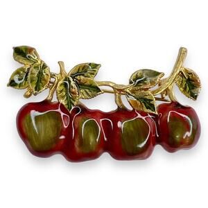 Four Apples Enameled Pin Gold Tone, Apple, Teacher Gift